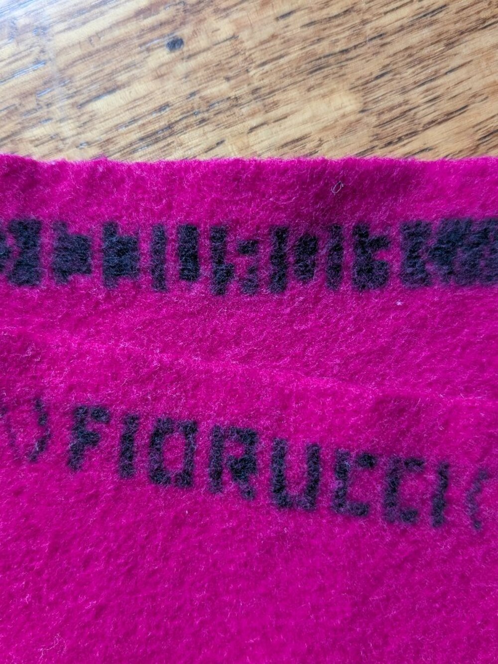 Fiorucci scarf - magenta, fringe, date unknown